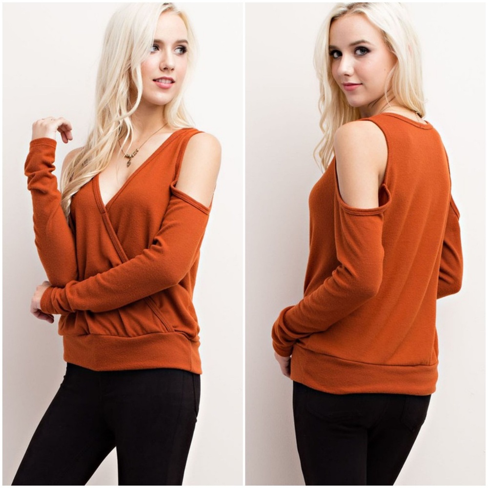 Rust Cold Shoulder Surplice Top